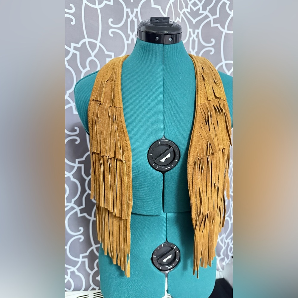 Max Rave Suede Leather Fringe Rust Brown Festival Hippie Vest